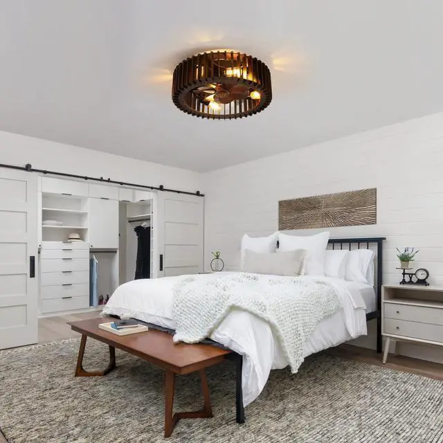 Main image of Semi Flush Mount Ceiling Light, Ceiling Light with Handcrafted Wooden Sat Shade ,for Bedroom Hallway Living Room Kitchen,4-Light Wooden Chandelier, 3 Abs Blades