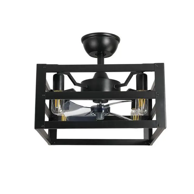 Alt view image 4 of 7 - 16" Modern Black Square Metal Frame 4-Light Chandelier , 3 Blades industrial Metal Pendant Light Fixture for The Living Room, Dining Room, Or Kitchen