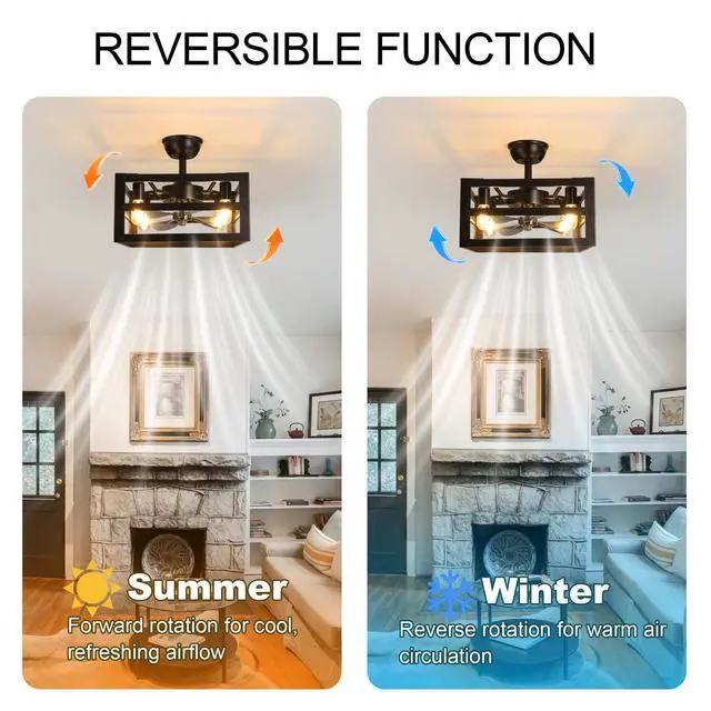 Alt view image 7 of 7 - 16" Modern Black Square Metal Frame 4-Light Chandelier , 3 Blades industrial Metal Pendant Light Fixture for The Living Room, Dining Room, Or Kitchen
