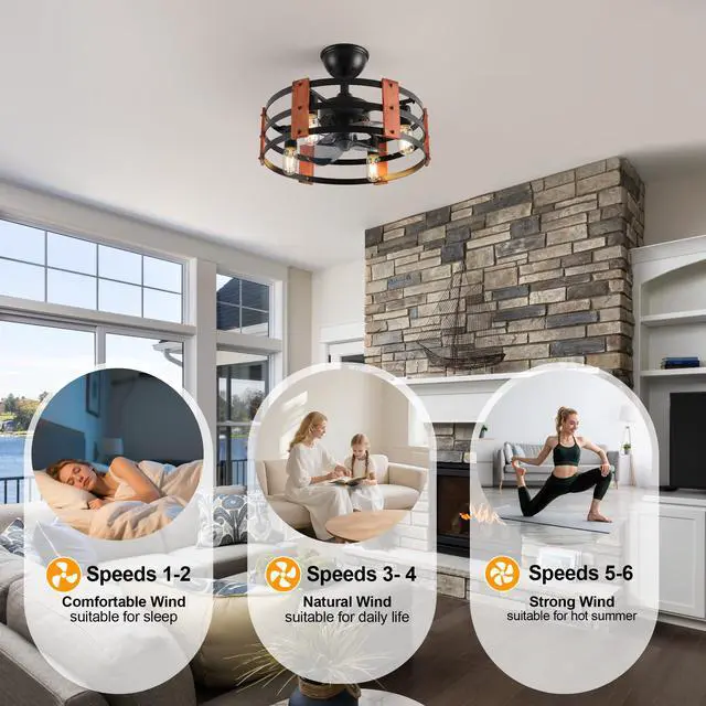 Alt view image 6 of 7 - 19-inch Ceiling Fan with Light, Modern Ceiling Fan with 4 Bulb,3 Blades,Reversible Motor for The Living Room, Bedroom, and Kitchen, Black