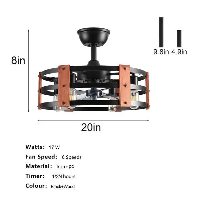 Alt view image 5 of 7 - 19-inch Ceiling Fan with Light, Modern Ceiling Fan with 4 Bulb,3 Blades,Reversible Motor for The Living Room, Bedroom, and Kitchen, Black