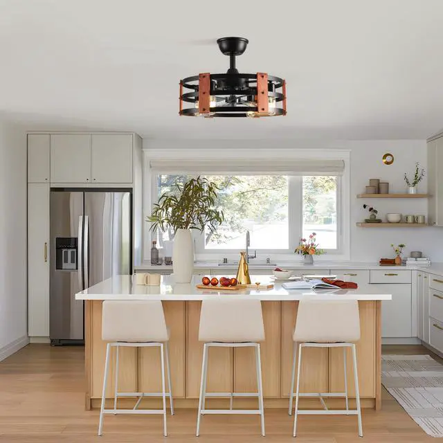 Main image of 19-inch Ceiling Fan with Light, Modern Ceiling Fan with 4 Bulb,3 Blades,Reversible Motor for The Living Room, Bedroom, and Kitchen, Black