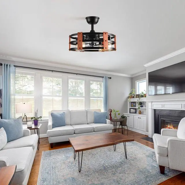 Alt view image 3 of 7 - 19-inch Ceiling Fan with Light, Modern Ceiling Fan with 4 Bulb,3 Blades,Reversible Motor for The Living Room, Bedroom, and Kitchen, Black