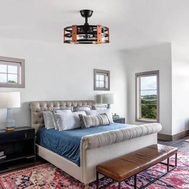 Alt view image 2 of 7 - 19-inch Ceiling Fan with Light, Modern Ceiling Fan with 4 Bulb,3 Blades,Reversible Motor for The Living Room, Bedroom, and Kitchen, Black