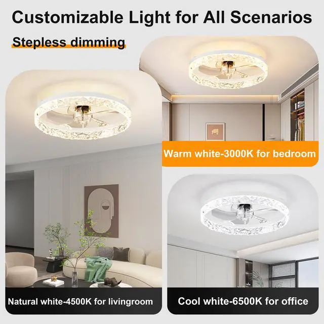 Alt view image 2 of 7 - 19.7" Ceiling Fans with Lights Remote and App Control, Dimmable 3-Color and 6-Speed Quiet Dc Motor, White Ceiling Fan for Living Room Bedroom