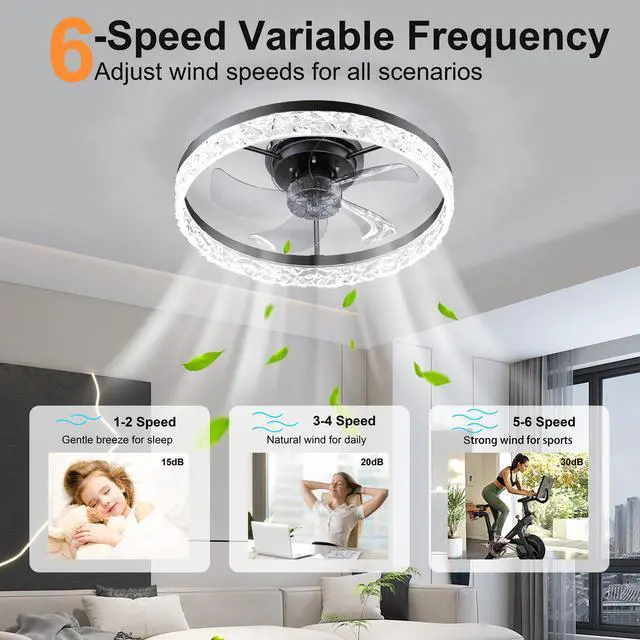 Alt view image 6 of 7 - 19.7" Ceiling Fans with Lights Remote and App Control, Dimmable 3-Color and 6-Speed Quiet Dc Motor, Black Ceiling Fan for Living Room Bedroom