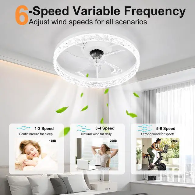 Alt view image 4 of 7 - 19.7" Ceiling Fans with Lights Remote and App Control, Dimmable 3-Color and 6-Speed Quiet Dc Motor, White Ceiling Fan for Living Room Bedroom