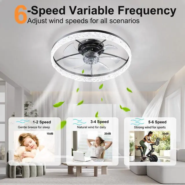 Alt view image 4 of 7 - 23.6" Ceiling Fans with Lights Remote and App Control, Dimmable 3-Color and 6-Speed Quiet Dc Motor, Black Ceiling Fan for Bedroom Living Room