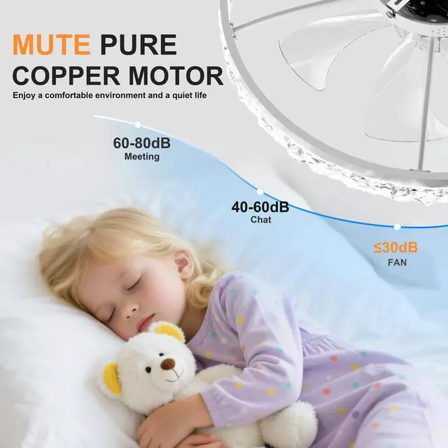 Alt view image 5 of 7 - 23.6" Ceiling Fans with Lights Remote and App Control, Dimmable 3-Color and 6-Speed Quiet Dc Motor, White Ceiling Fan for Bedroom Living Room