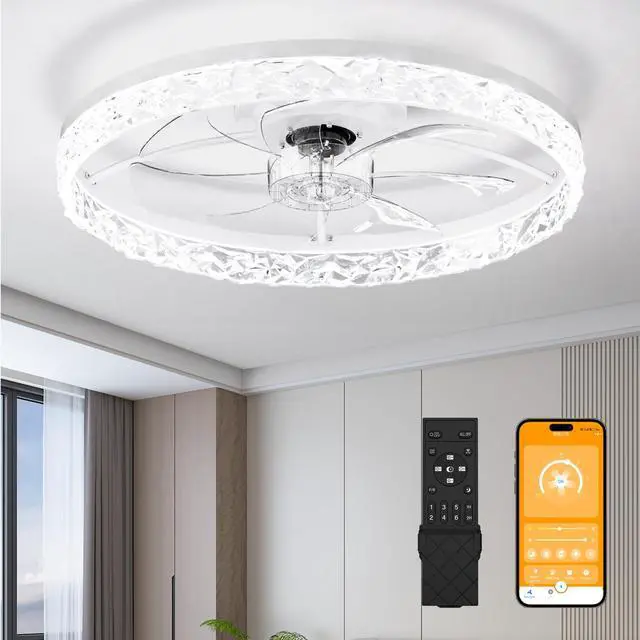 Main image of 23.6" Ceiling Fans with Lights Remote and App Control, Dimmable 3-Color and 6-Speed Quiet Dc Motor, White Ceiling Fan for Bedroom Living Room