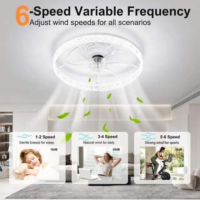 Alt view image 6 of 7 - 23.6" Ceiling Fans with Lights Remote and App Control, Dimmable 3-Color and 6-Speed Quiet Dc Motor, White Ceiling Fan for Bedroom Living Room