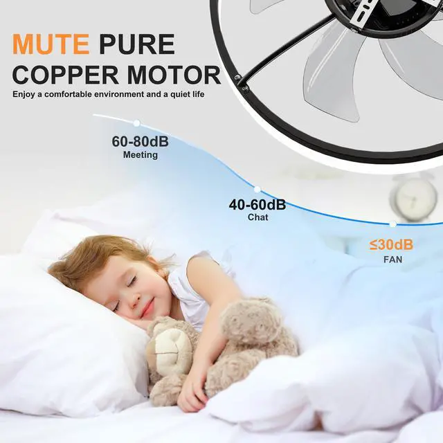 Alt view image 5 of 7 - 19.7'' Led Ceiling Fan Light with Remote & App Control, 6 Speeds, Dimmable, 3000K-6500K, Flush Mount Black Fandelier for Bedroom
