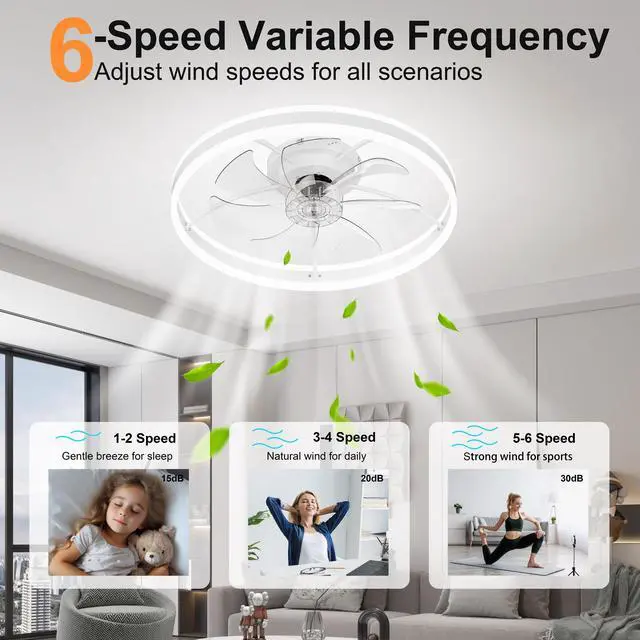 Alt view image 6 of 7 - 23.6 inch Ceiling Fan with Light, Quiet Dc Motor, Dimmable 3-Color Temperature 3000K-6500K, App & Remote Control, with Timing