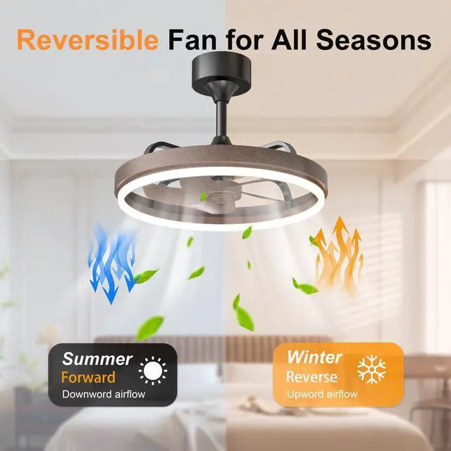 Alt view image 2 of 7 - 20.5" Rustic Brown Ceiling Fans with Lights Remote & App Control, Downrod Mount Dimmable Led Fandelier, 6 Speeds Quiet Dc Motor, Modern Ceiling Fan for Bedroom Living Room