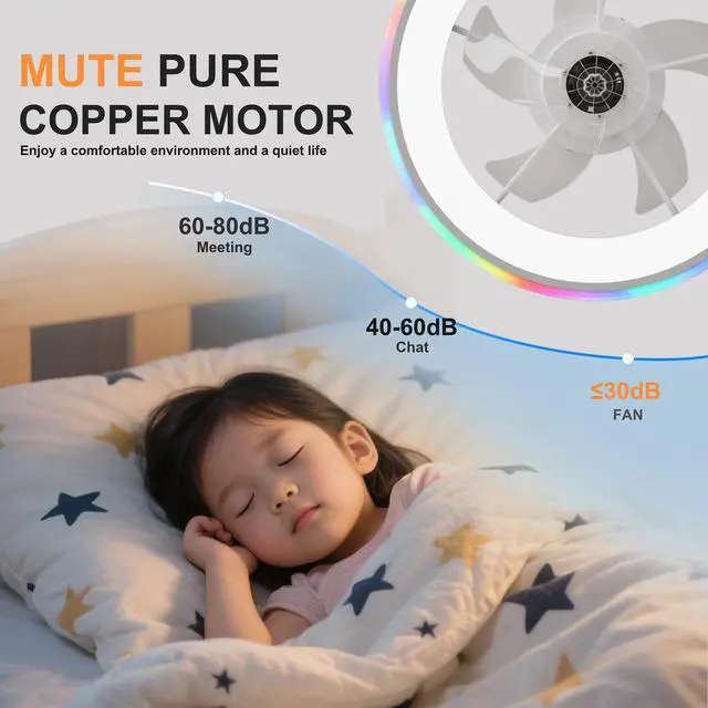 Alt view image 4 of 7 - 23.6" Modern Rgb Ceiling Fan with Lights, Flush Mount Low Profile Fan with Remote & App, 6-Speed Reversible Silent Dc Motor, Dimmable 3000-6500K Led for Bedroom, White