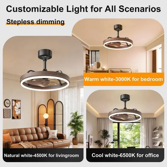 Alt view image 7 of 7 - 20.5" Rustic Brown Ceiling Fans with Lights Remote & App Control, Downrod Mount Dimmable Led Fandelier, 6 Speeds Quiet Dc Motor, Modern Ceiling Fan for Bedroom Living Room