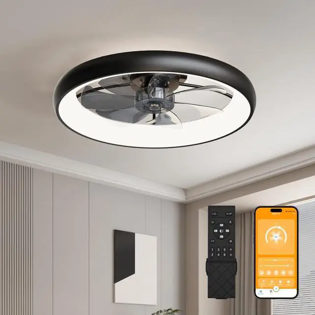 Main image of 24.4" Large Size Black Ultra-Thin Ceiling Fan with Light, 6-Speed Reversible Fandelier, 3-Color Temp Dimmable, Remote & App Control, Silent Motor, Ideal for Large Rooms Living Areas