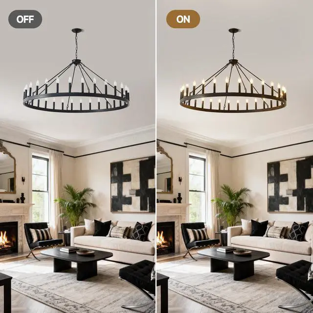 Alt view image 7 of 7 - 53.15 inch Matte Black Wagon Wheel Chandelier with 30 Light (No Bulbs)-E12