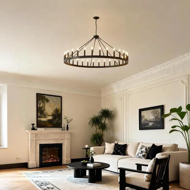 Alt view image 6 of 7 - 53.15 inch Matte Black Wagon Wheel Chandelier with 30 Light (No Bulbs)-E12