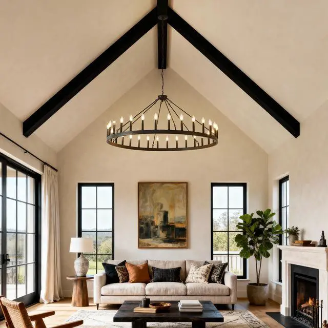Alt view image 2 of 7 - 53.15 inch Matte Black Wagon Wheel Chandelier with 30 Light (No Bulbs)-E12
