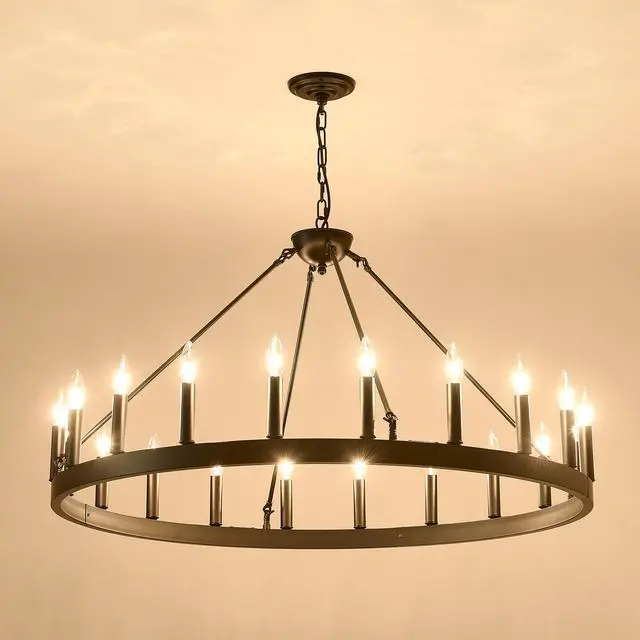Alt view image 3 of 7 - 53.15 inch Matte Black Wagon Wheel Chandelier with 18 Light (No Bulbs) -E12