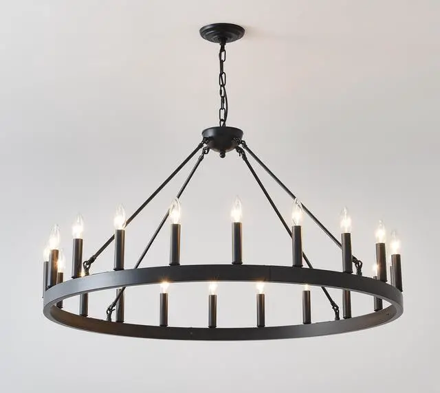 Alt view image 4 of 7 - 53.15 inch Matte Black Wagon Wheel Chandelier with 18 Light (No Bulbs) -E12
