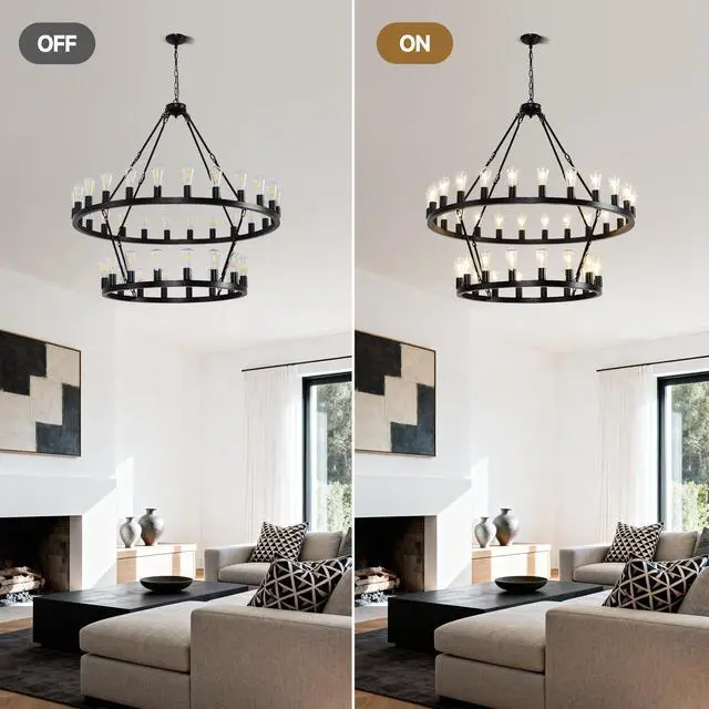 Alt view image 6 of 7 - 47.24 inch Matte Black Wagon Wheel Chandelier with 36-Lights (24+12) (No Bulbs)