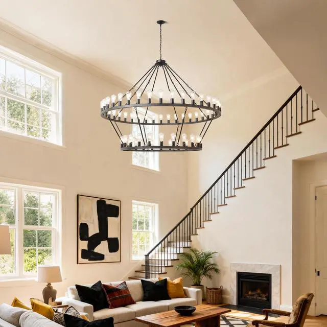 Alt view image 2 of 7 - 59.06 inch Matte Black Wagon Wheel Chandelier 54-Lights(No Bulbs)