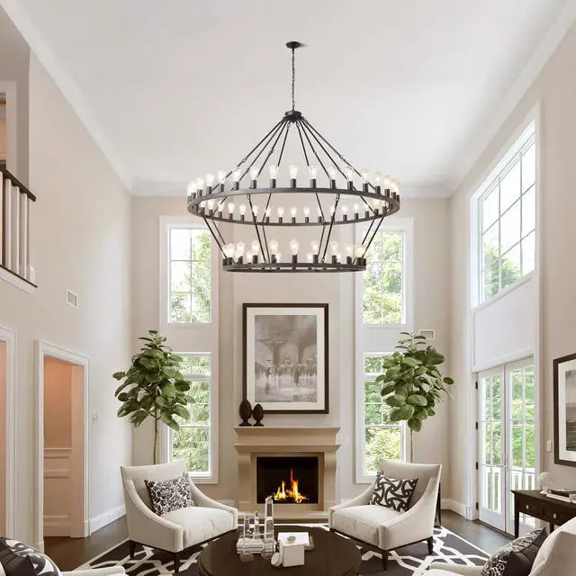 Alt view image 3 of 7 - 59.06 inch Matte Black Wagon Wheel Chandelier 54-Lights(No Bulbs)
