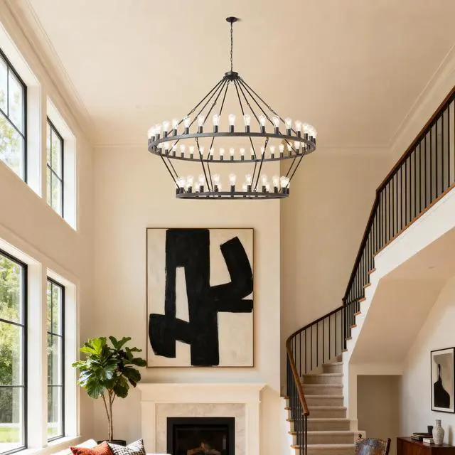 Alt view image 4 of 7 - 59.06 inch Matte Black Wagon Wheel Chandelier 54-Lights(No Bulbs)
