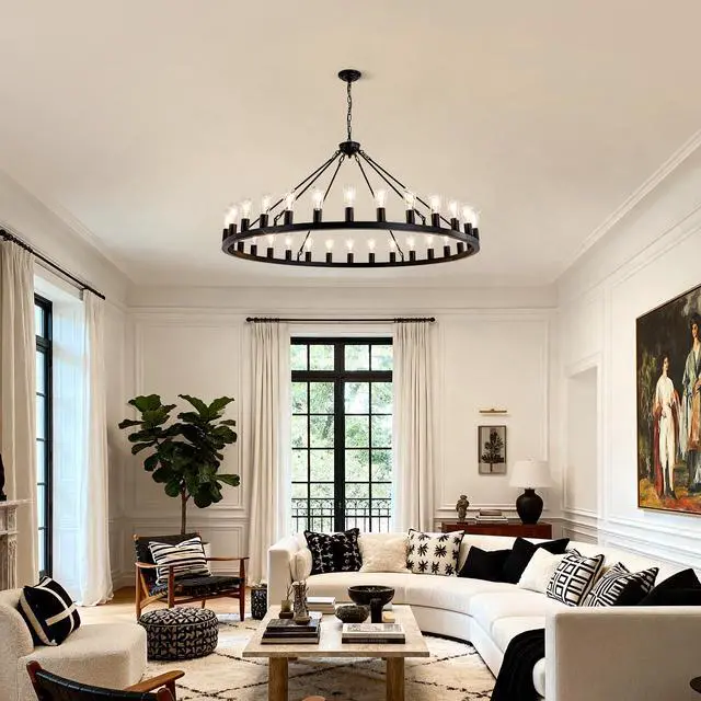 Alt view image 3 of 7 - 64 inch Matte Black Wagon Wheel Chandelier with 30-Lights (No Bulbs)-E26