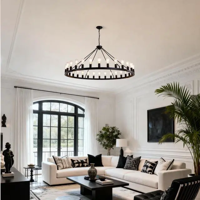 Alt view image 6 of 7 - 64 inch Matte Black Wagon Wheel Chandelier with 30-Lights (No Bulbs)-E26