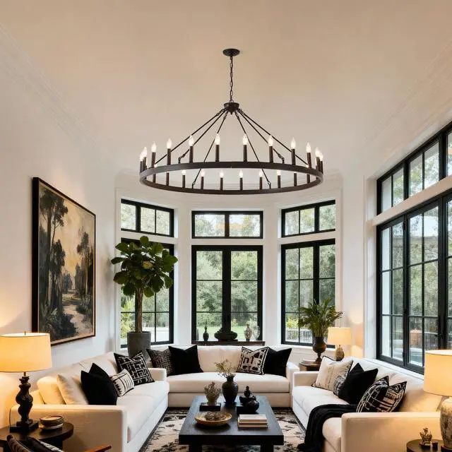 Alt view image 3 of 7 - 53.15 inch Matte Black Wagon Wheel Chandelier with 24 Light(No Bulbs)-E12