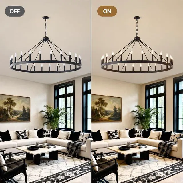 Alt view image 6 of 7 - 53.15 inch Matte Black Wagon Wheel Chandelier with 24 Light(No Bulbs)-E12