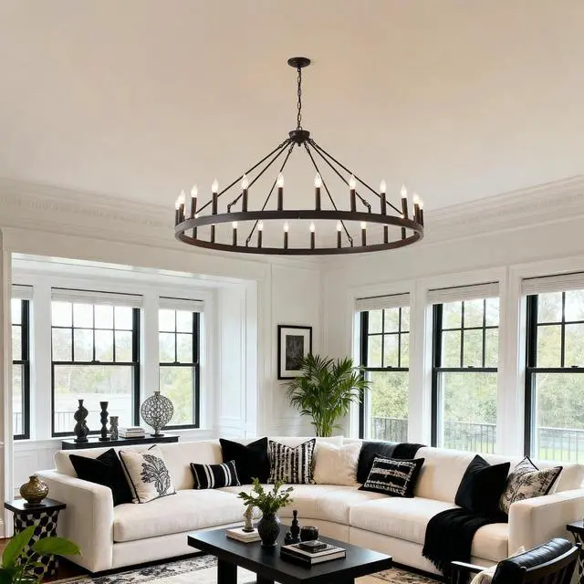 Alt view image 2 of 7 - 53.15 inch Matte Black Wagon Wheel Chandelier with 24 Light(No Bulbs)-E12