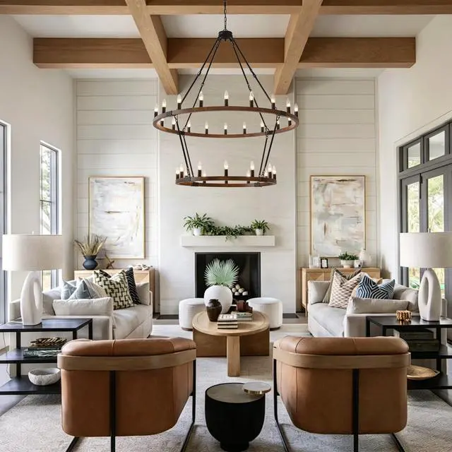Alt view image 6 of 7 - Large Solid Wood Wagon Wheel Chandelier,2Tier 32-Lights Farmhouse industrial Country Style Round Pendant Light Fixture for Outdoor Porch High Ceilings Living Dining Room Foyer Entryway-Wood Grain