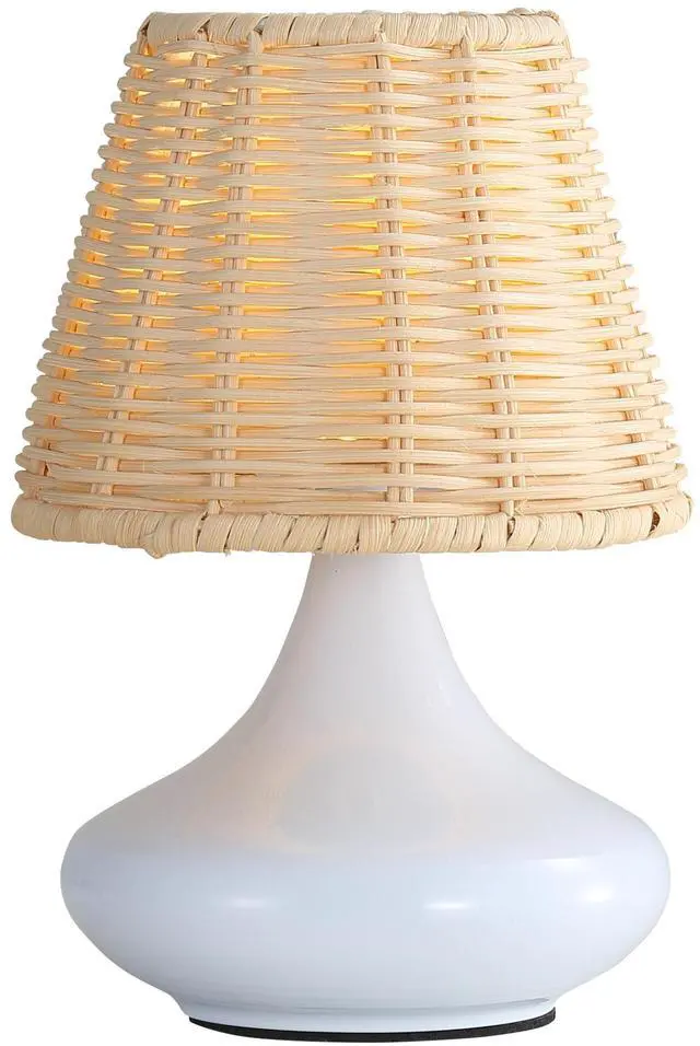Alt view image 2 of 7 - White Woven Bamboo Table Lamp Dimmable Desk Lamp Night Light with Iron Base & Three Color Temperatures