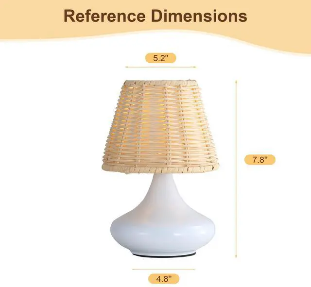 Alt view image 7 of 7 - White Woven Bamboo Table Lamp Dimmable Desk Lamp Night Light with Iron Base & Three Color Temperatures
