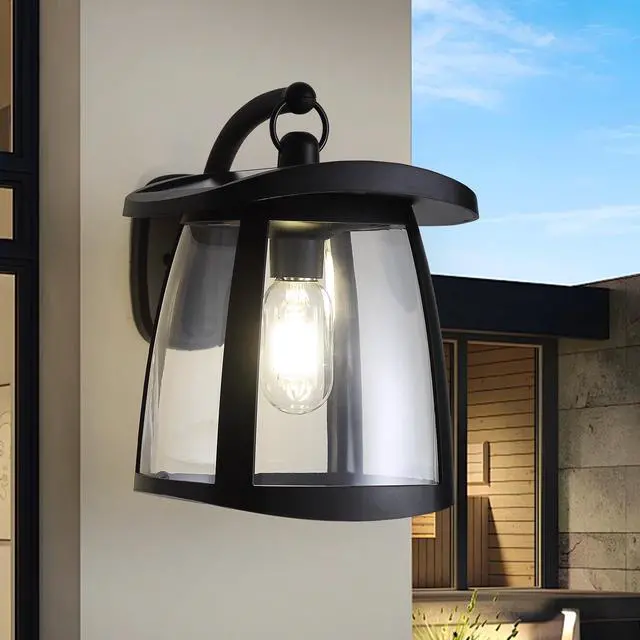 Alt view image 3 of 7 - Black Ip54 Waterproof Solar Wall Lanterns, 4 Lighting Modes with Button Control, Outdoor Hanging Lights with 2 Solar Panels