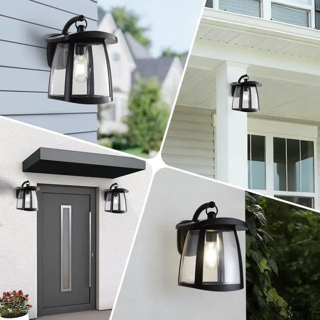 Alt view image 5 of 7 - Black Ip54 Waterproof Solar Wall Lanterns, 4 Lighting Modes with Button Control, Outdoor Hanging Lights with 2 Solar Panels