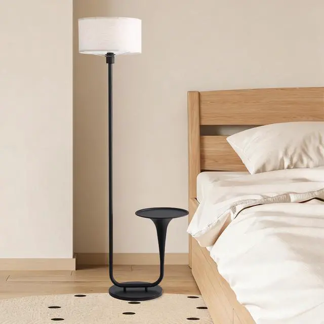 Alt view image 2 of 7 - 146Cm (57.5 inches) Dimmable Floor Lamp with Table, Vintage Standing Light with Tray and Foot Switch, Bulb included, Ideal for Living Room & Bedroom