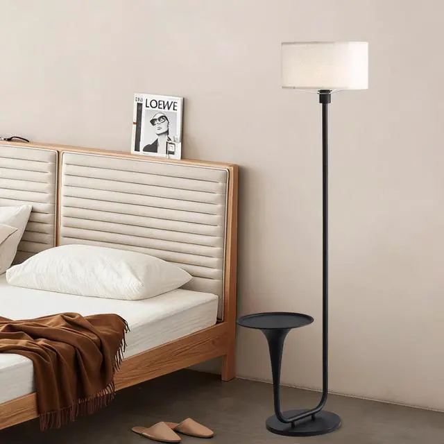 Alt view image 3 of 7 - 146Cm (57.5 inches) Dimmable Floor Lamp with Table, Vintage Standing Light with Tray and Foot Switch, Bulb included, Ideal for Living Room & Bedroom