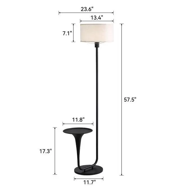 Alt view image 7 of 7 - 146Cm (57.5 inches) Dimmable Floor Lamp with Table, Vintage Standing Light with Tray and Foot Switch, Bulb included, Ideal for Living Room & Bedroom