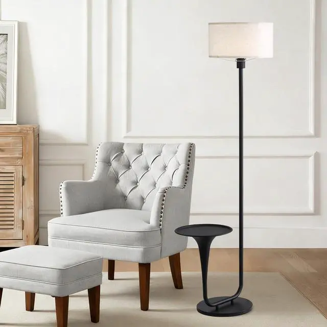 Alt view image 4 of 7 - 146Cm (57.5 inches) Dimmable Floor Lamp with Table, Vintage Standing Light with Tray and Foot Switch, Bulb included, Ideal for Living Room & Bedroom