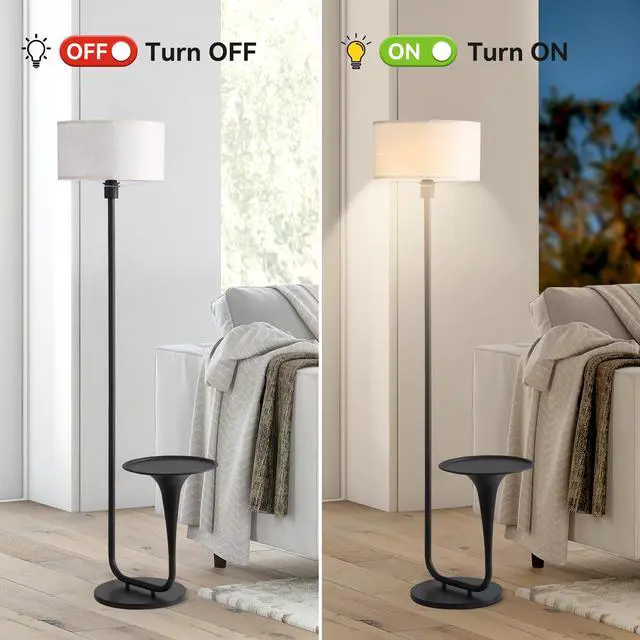 Alt view image 6 of 7 - 146Cm (57.5 inches) Dimmable Floor Lamp with Table, Vintage Standing Light with Tray and Foot Switch, Bulb included, Ideal for Living Room & Bedroom