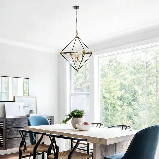 Alt view image 4 of 7 - Modern 4-Light Metal Hanging Lantern Pendant Light Fixtures Matte Black & Antique Gold Finish Lantern Chandeliers (E12 Bulbs Not included)