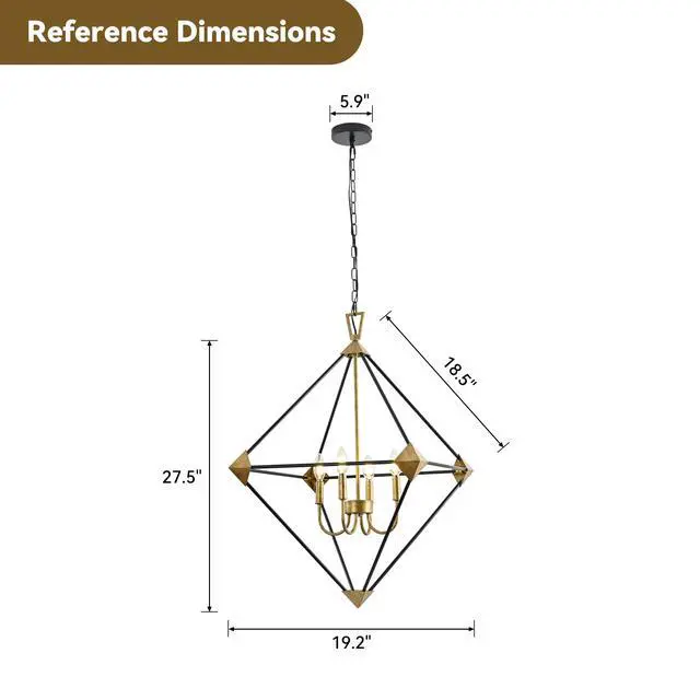 Alt view image 7 of 7 - Modern 4-Light Metal Hanging Lantern Pendant Light Fixtures Matte Black & Antique Gold Finish Lantern Chandeliers (E12 Bulbs Not included)