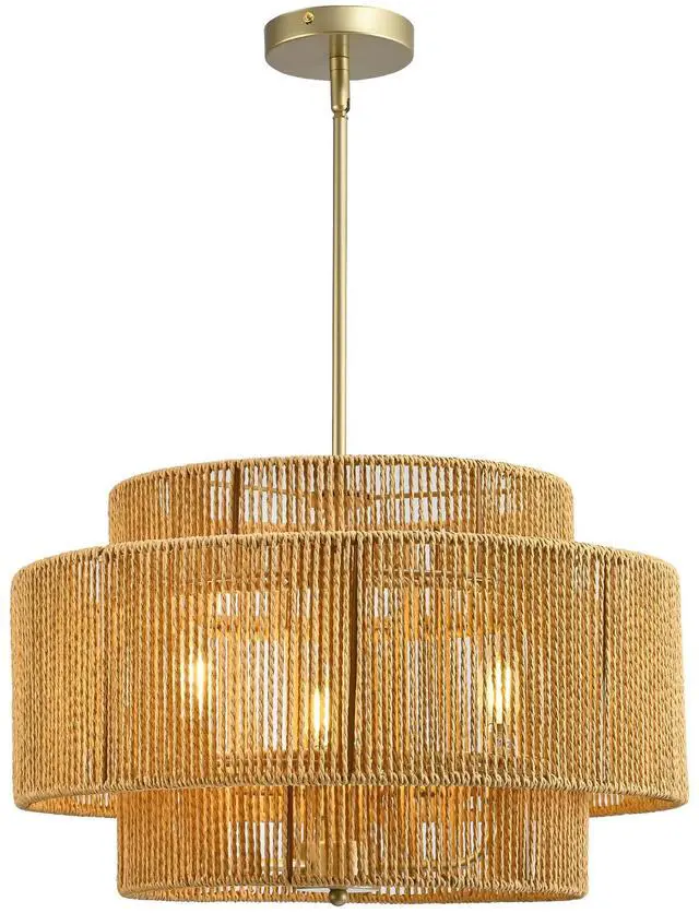 Main image of Boho Rattan Chandelier, 3-Light Rustic Modern Ceiling Light Fixture Pendant Lamp for Dining Room, Living Room, Bedroom, Kitchen Island ((E12 Bulbs Not included))