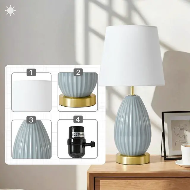 Alt view image 6 of 7 - 18-inch Table Lamp Set Of 2 with E26 Socket, 60W Max, Bedside Nightstand Lamps for Living Room Bedroom Kid'S Room (Bulbs Excluded)