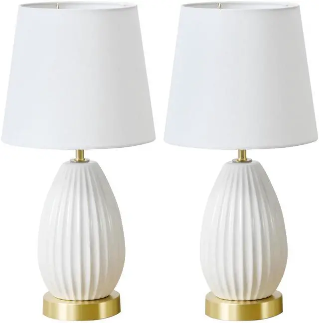 Main image of 18-inch Set Of 2 Table Lamps, Antique Brass and White Finish, Rotary Switch, E26 Socket Bulb Not included (60W Max)
